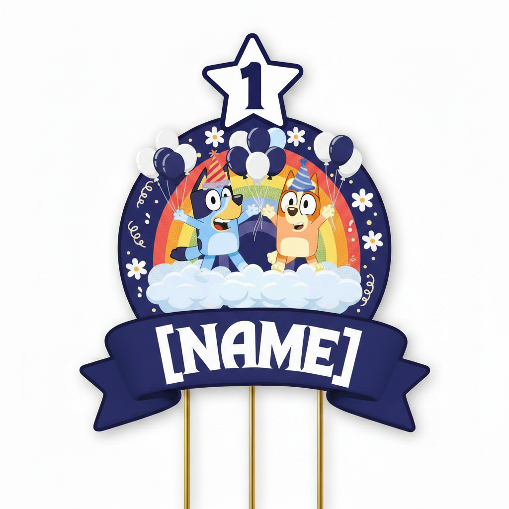 Cake Topper Bluey - Azul Marino y Blanco