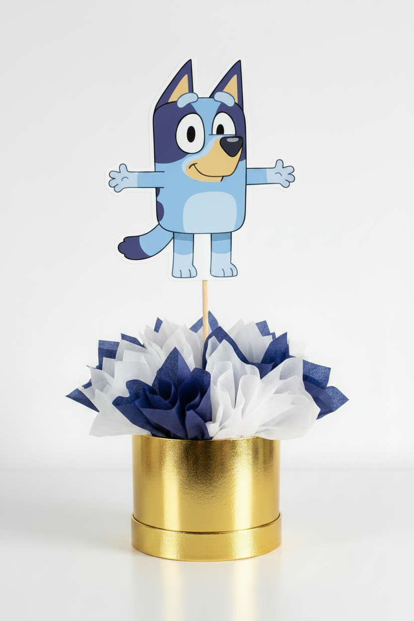 Centro de Mesa Bluey - Tissue Azul Marino y Blanco